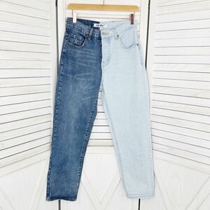 Blue Savvy Jeans Juniors 5 27 Blue Two Tone High Rise Mom Straight Leg Button